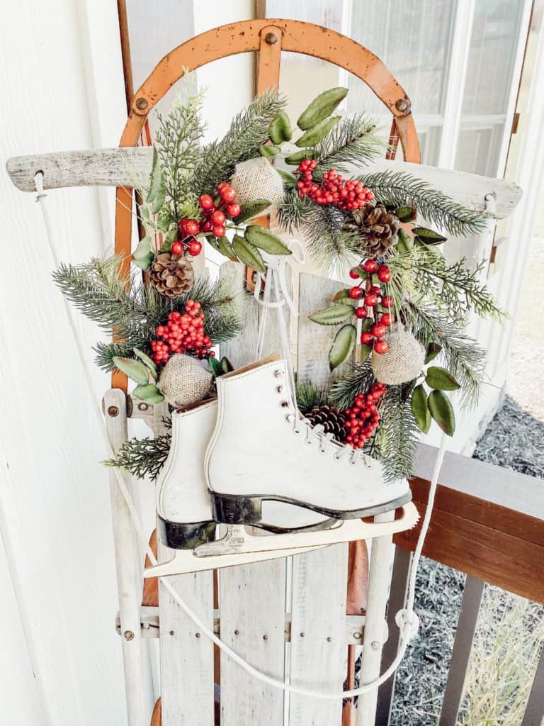 Vintage Ice Skates and Wreath