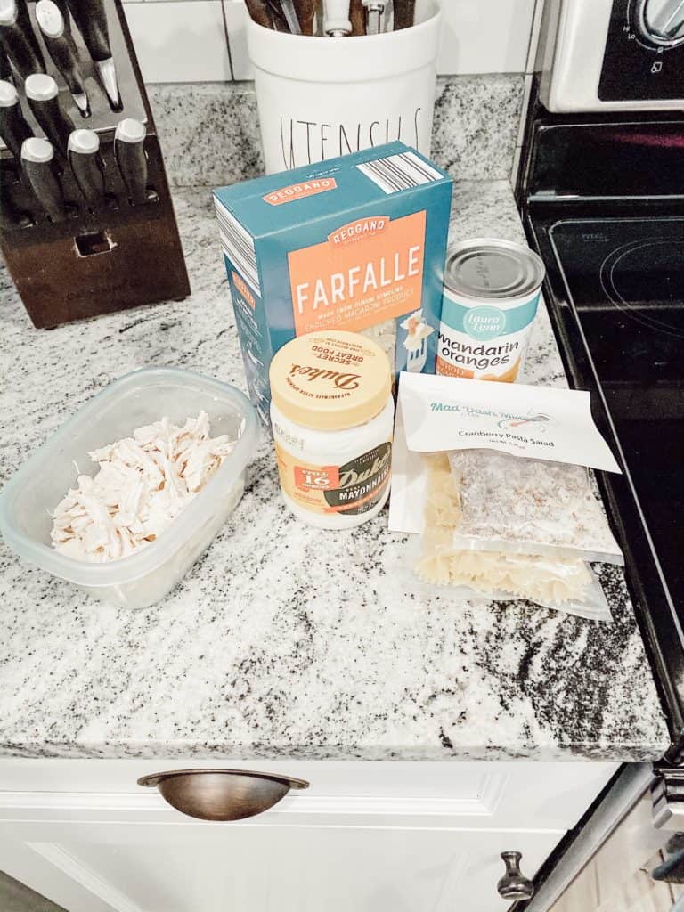 Ingredients for cranberry pasta salad 