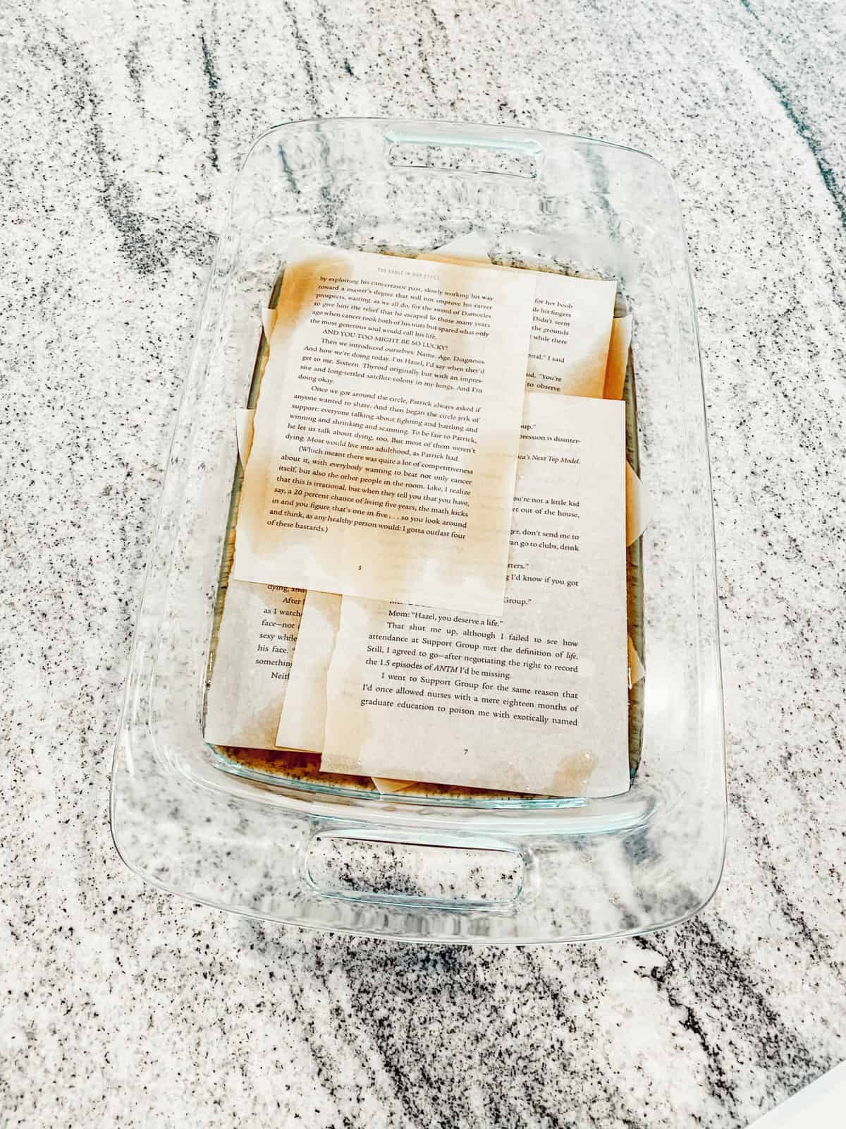 Book Pages Soaking in Tea