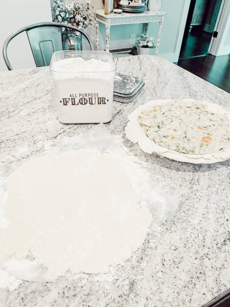 Rolling out the dough for Homemade Chicken Pot Pie