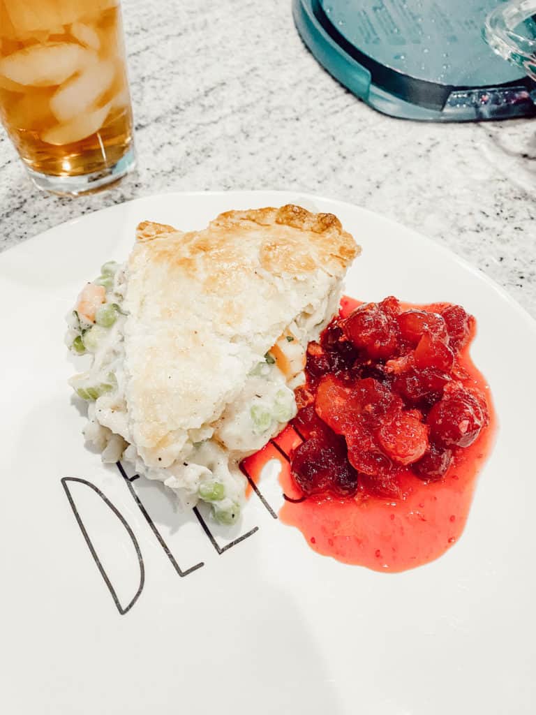 Slice of Chicken Pot Pie with Cranberry Sauce