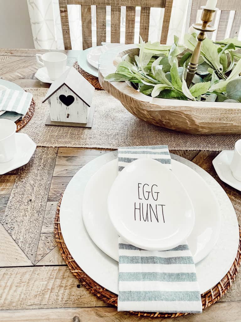 Chippy White Birdhouse on Easter Tablescape