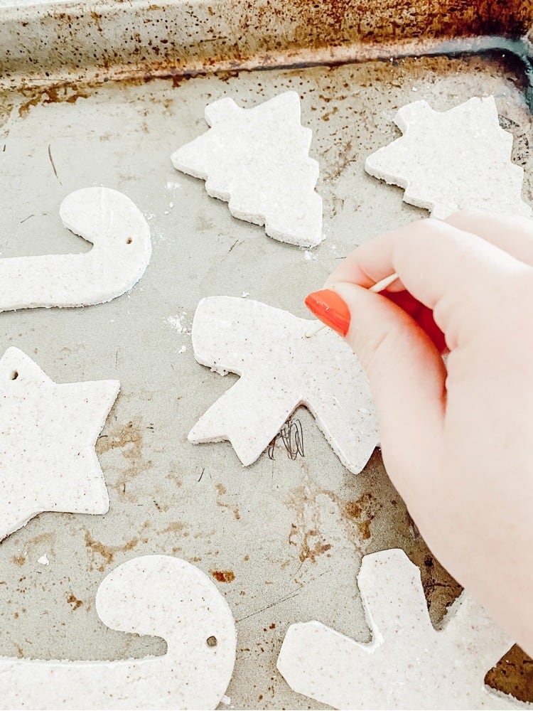 Cutting holes in salt dough ornaments 