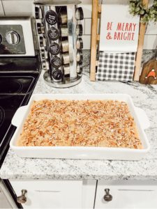 Topping sweet potato casserole with pecans