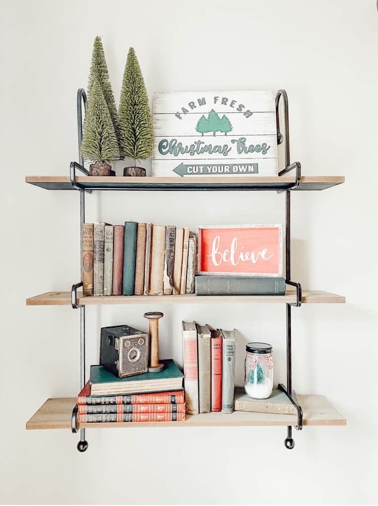 Christmas Open Shelves in Living Room