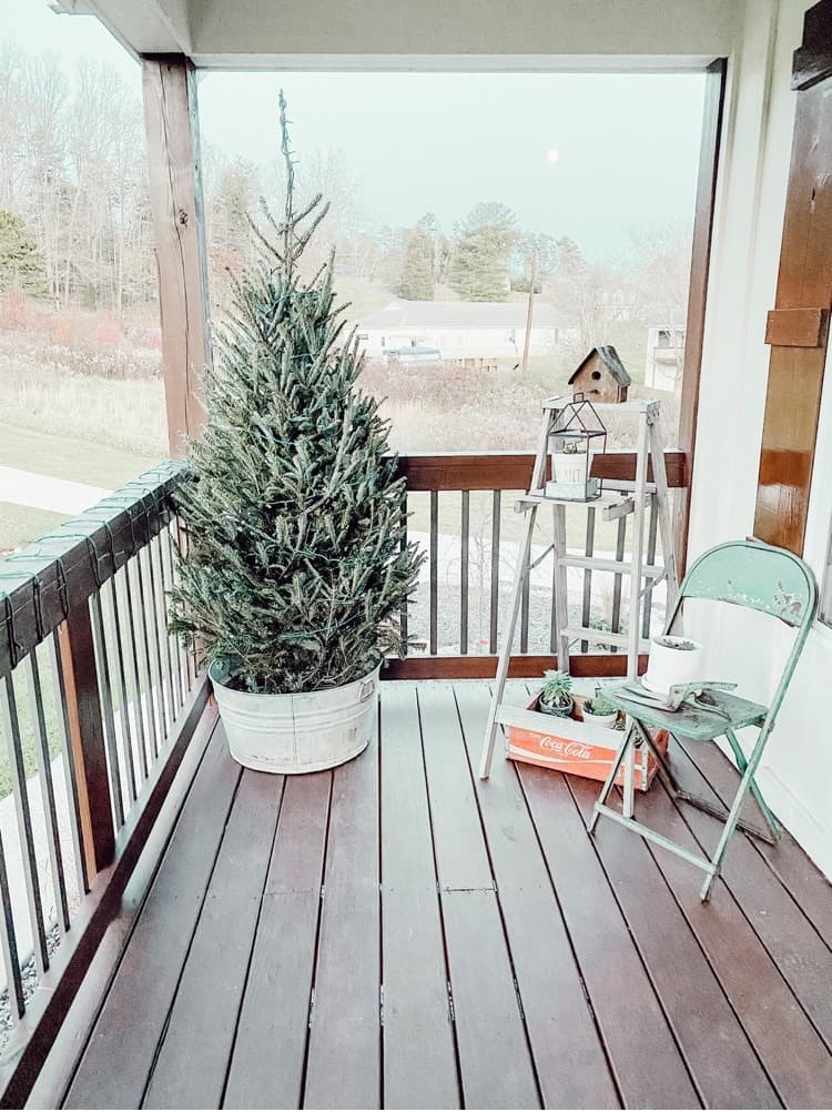 Real Christmas Tree On porch