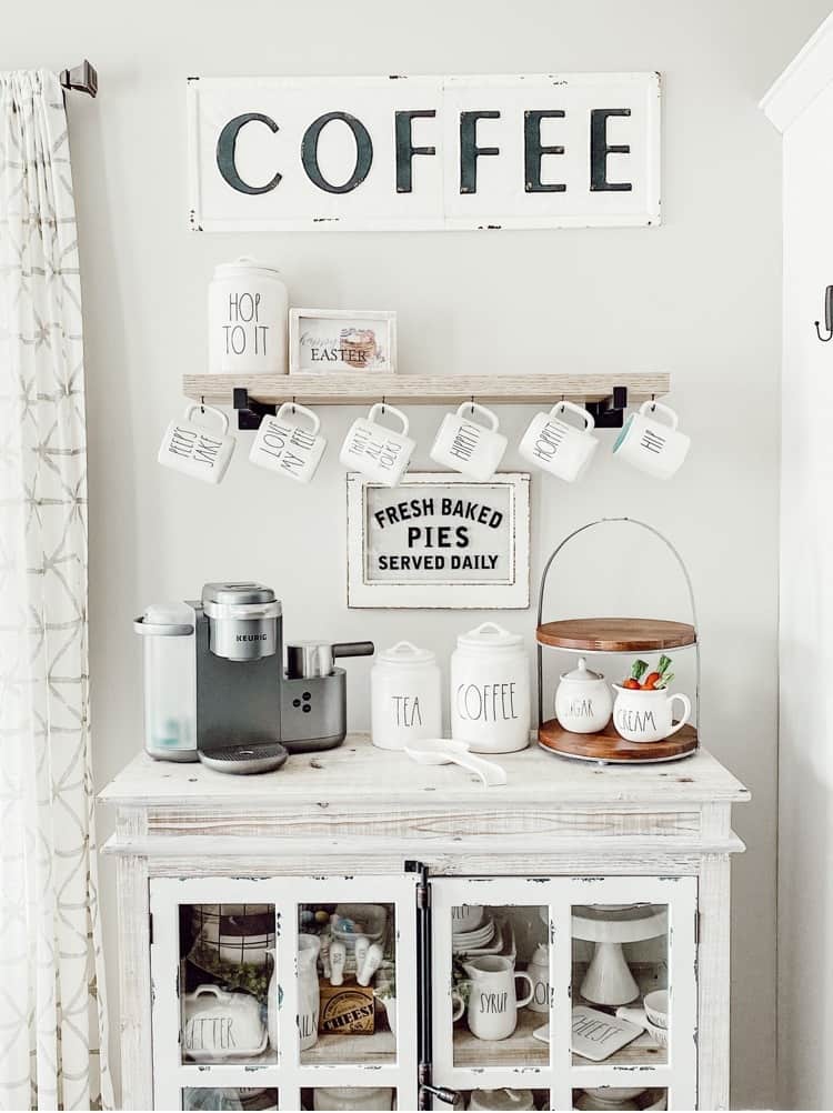 Easter shelf styling on coffee bar