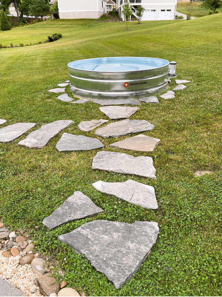 Paver Stones Leading to Stock Tank Pool