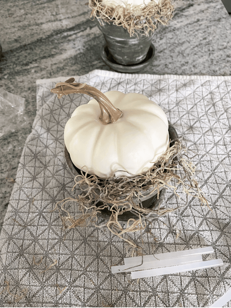 Attaching Faux Moss to Pumpkin