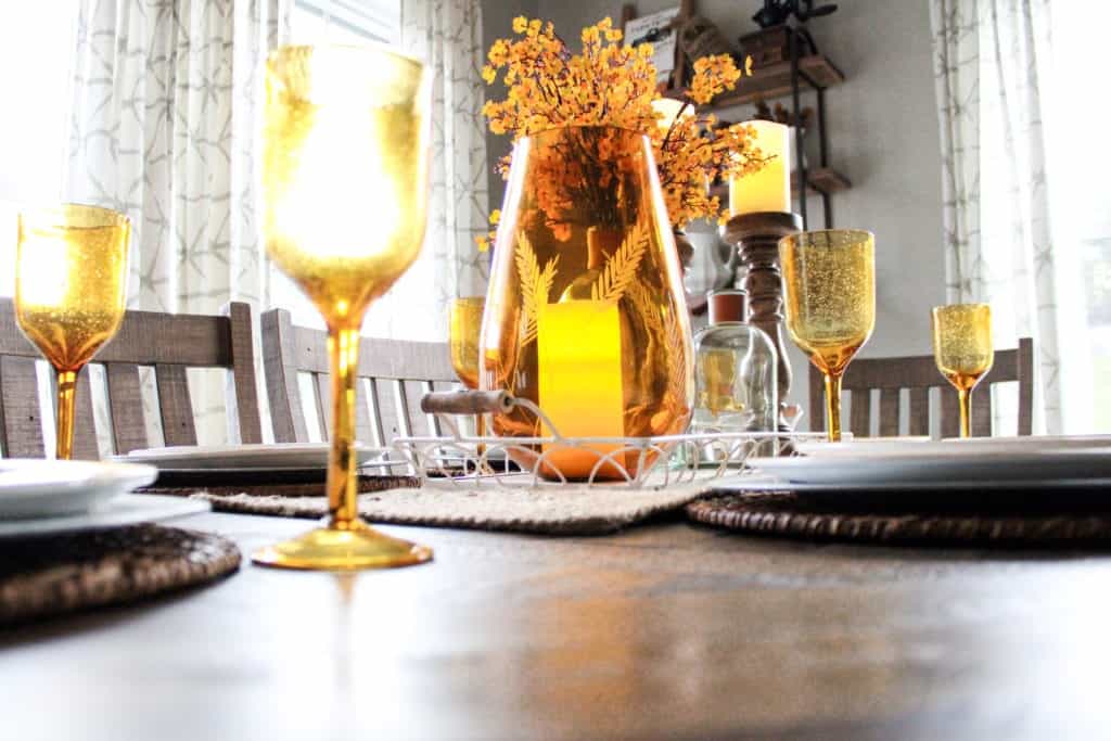 Amber Glass on Thanksgiving Table 