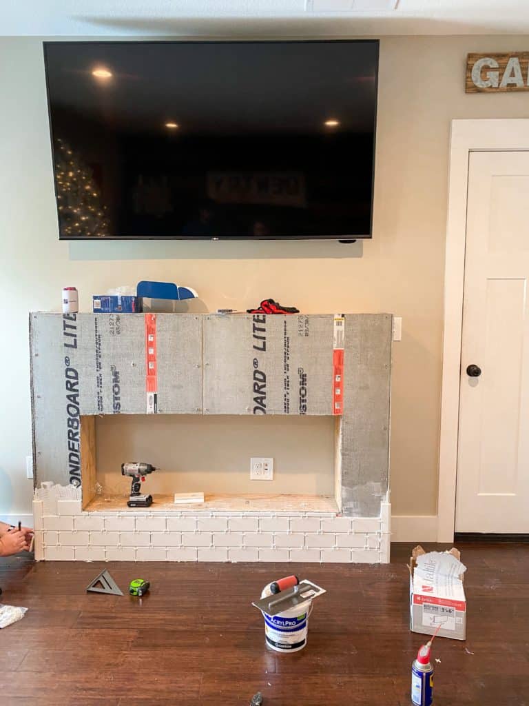 Tile Progress on Fireplace