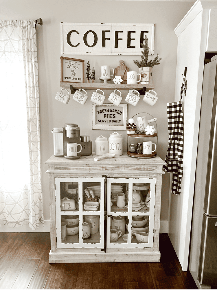 Farmhouse DIY Coffee Bar Through The Seasons - Celebrated Nest