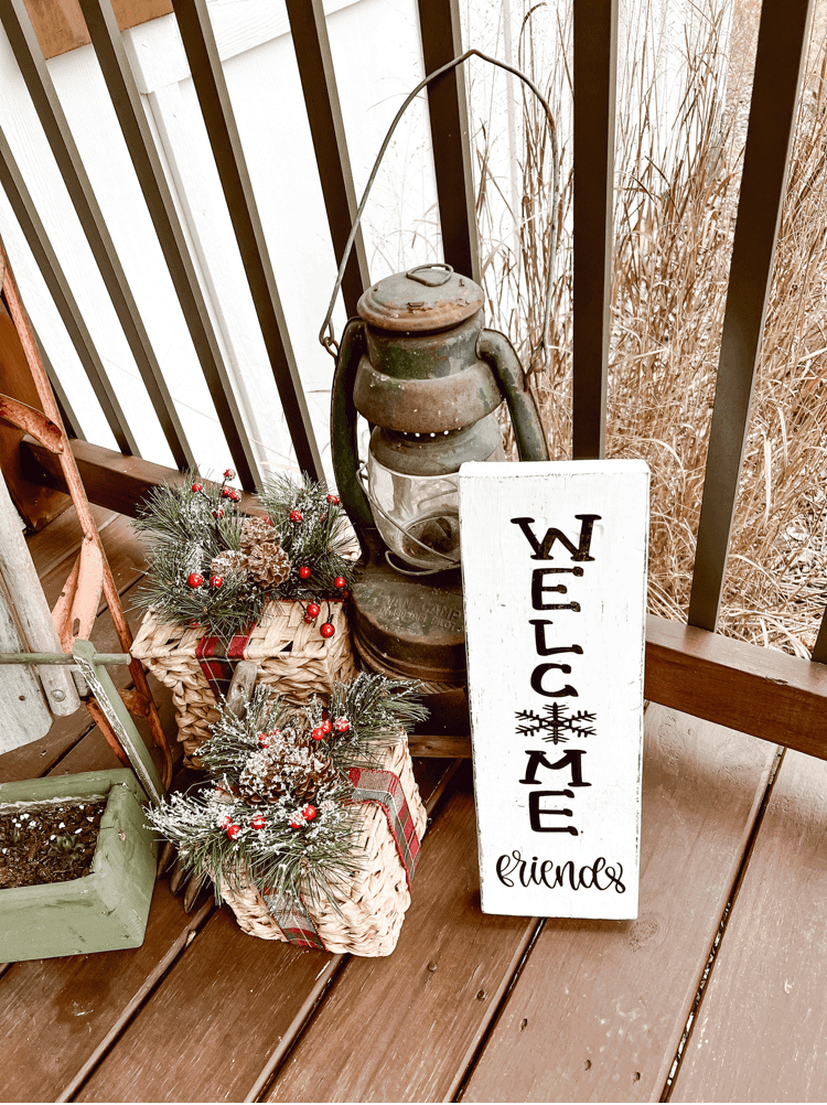 Winter Welcome Sign on Porch