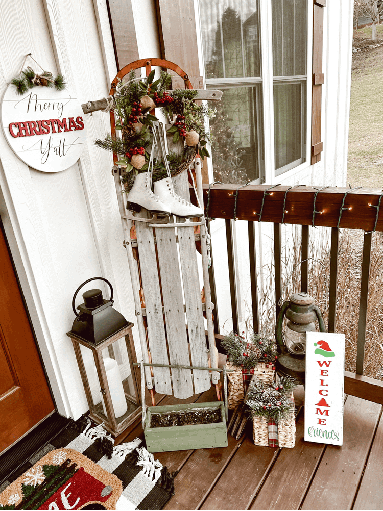 Christmas Welcome Sign on Porch