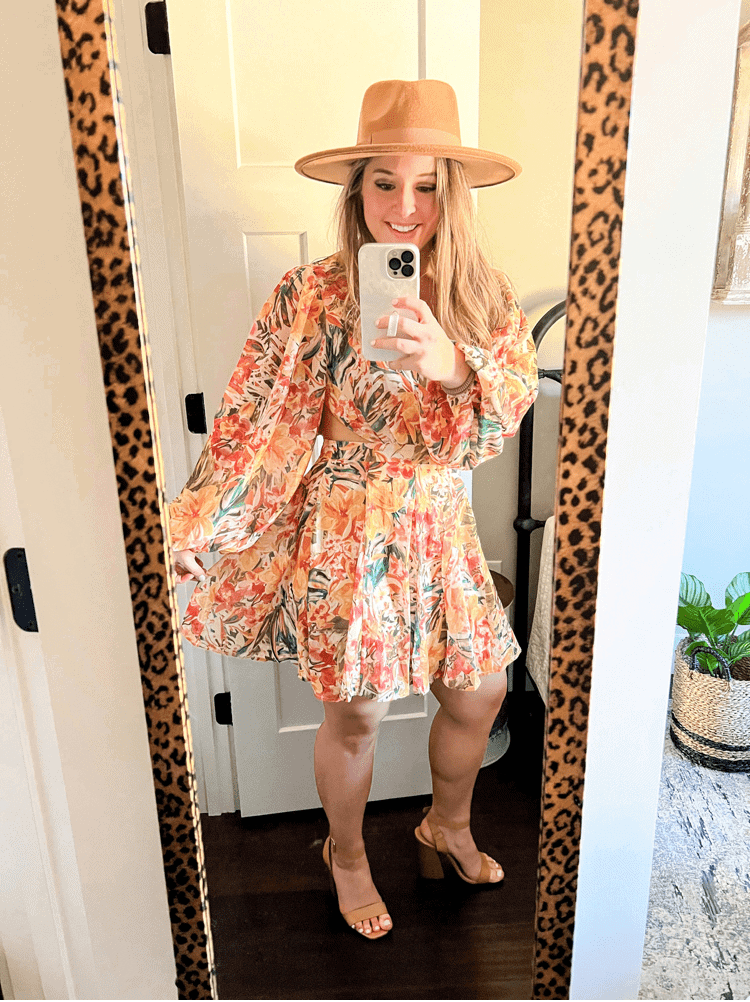 Tropical Print Cut Out Dress