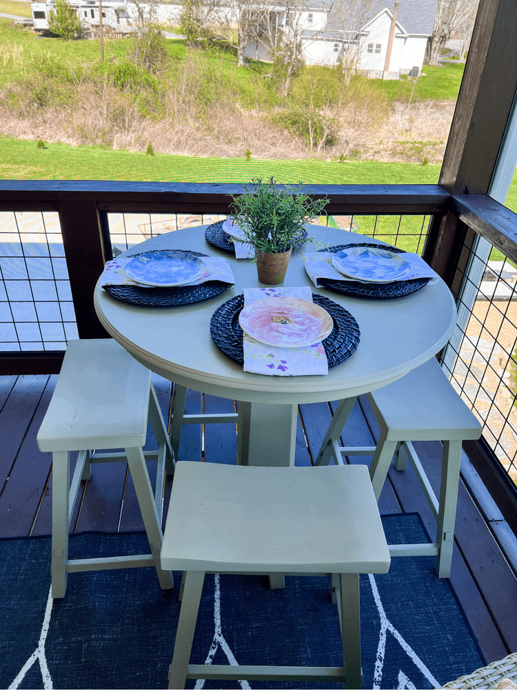 Close up of Tablescape on Refinished Dining Set