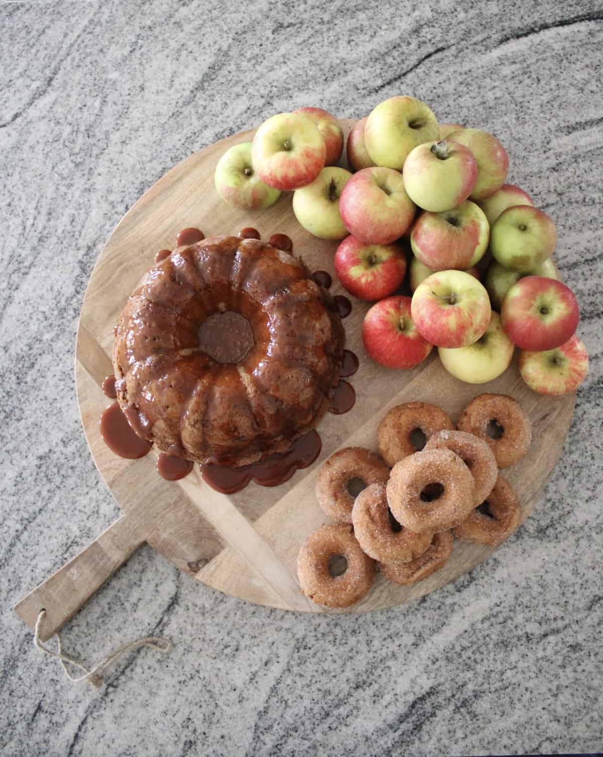 Flatlay of Apple Cake and Donuts