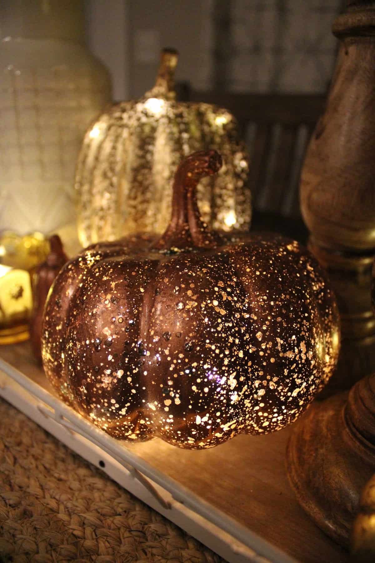 Copper Mercury Glass Lighted Pumpkin