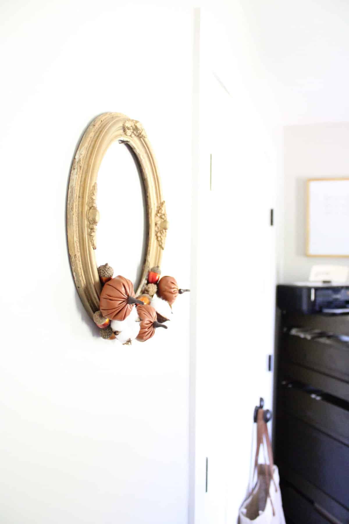 Fall Antique Frame Wreath in Office