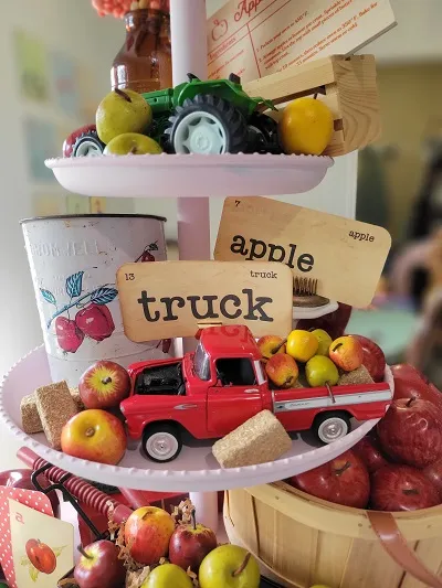 Vintage-Sifter-and-Toy-Truck-on-Apple-Theme-Tiered-Tray