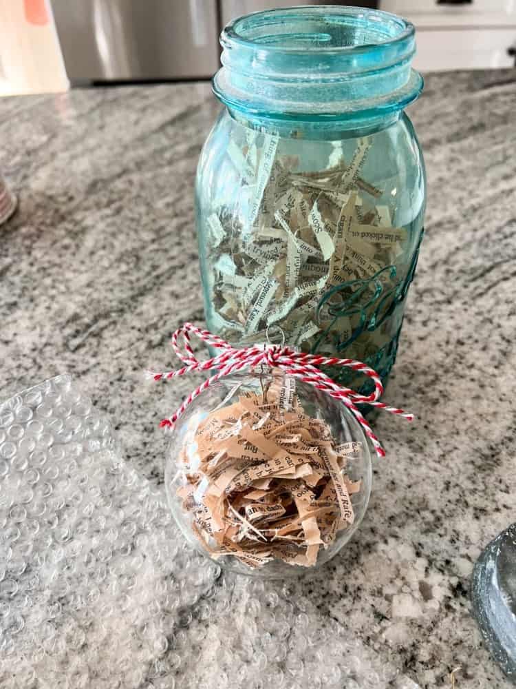 Christmas Ornament Filled With Shredded Book Pages