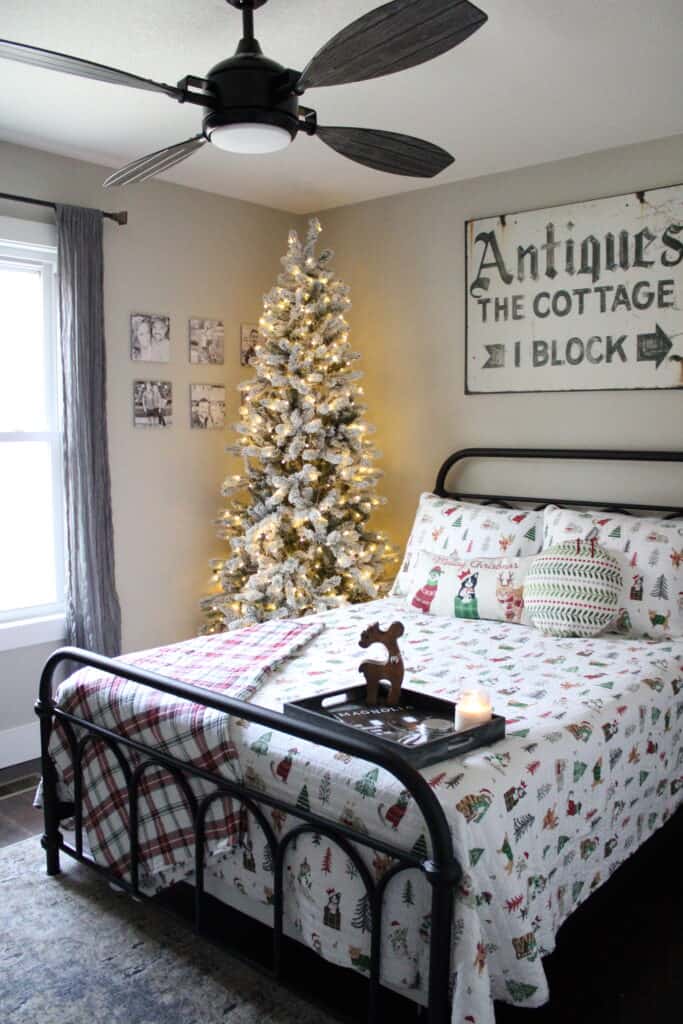 Flocked King of Christmas Tree in Bedroom