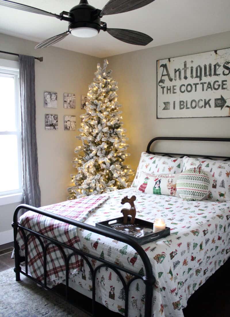 Flocked King of Christmas Tree in Bedroom