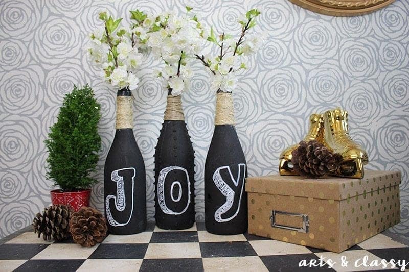 Make-Your-Season-Sparkle-With-This-Holiday-DIY-Upcycled Wine Bottles - Joy Decor