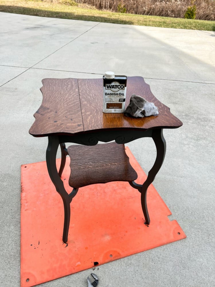 Adding Danish Oil to Corner Table