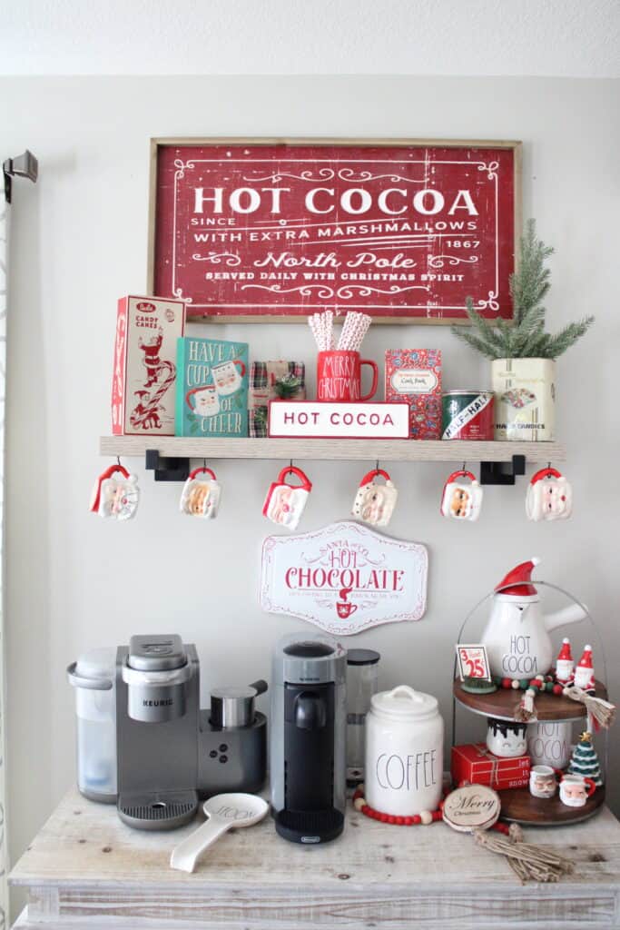 Close Up of Vintage Christmas Coffee Bar