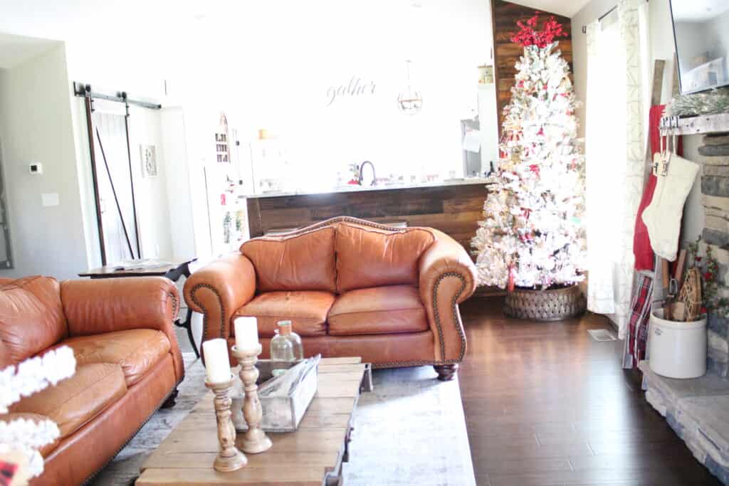 View of living room into kitchen