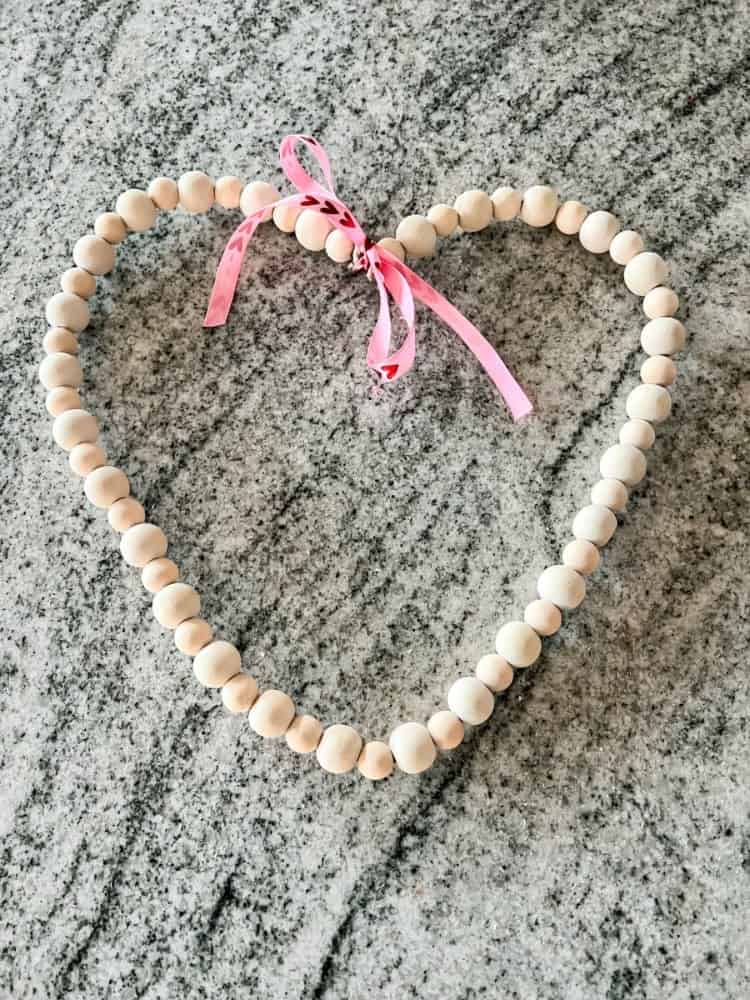 Finished DIY Wood Bead Heart Wreath