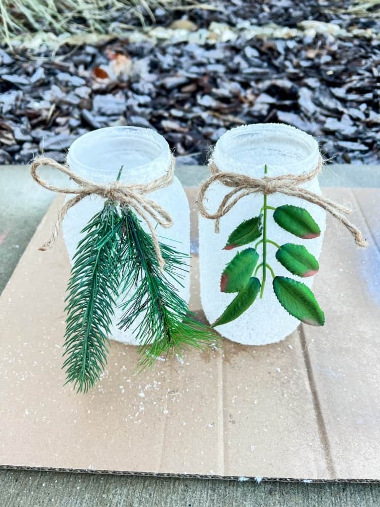 Finished Snowy Mason Jars