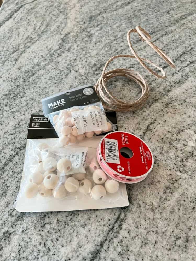 Materials Needed For DIY Wood Bead Heart Wreath