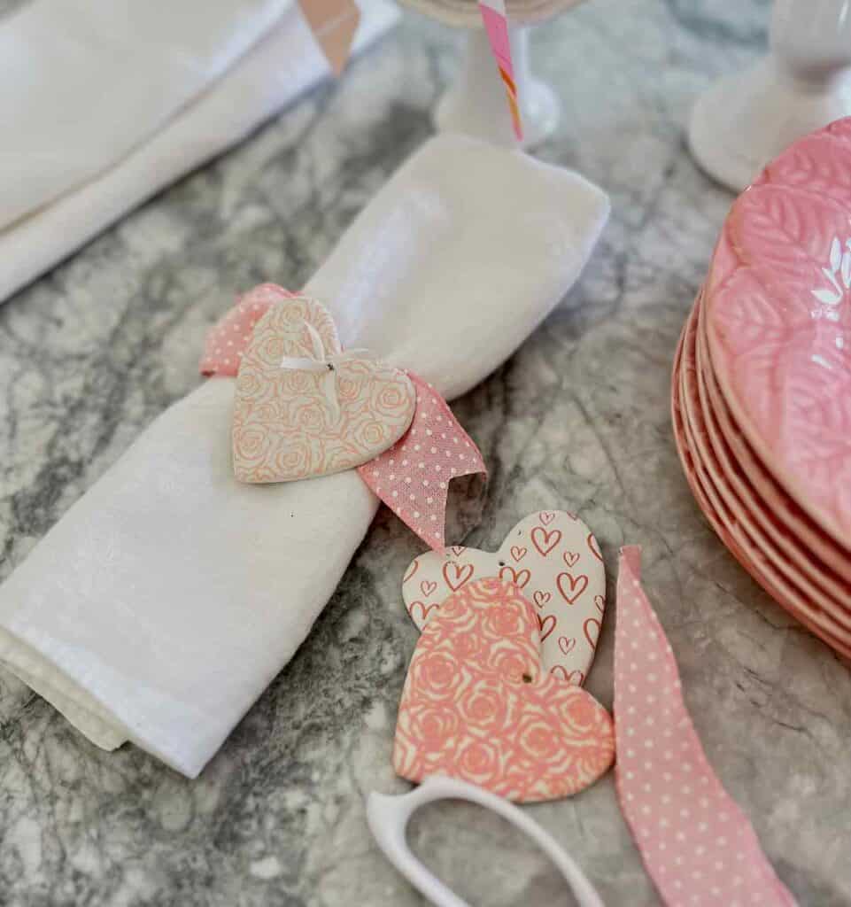 Clay Hearts on Ribbon as Napkin Rings