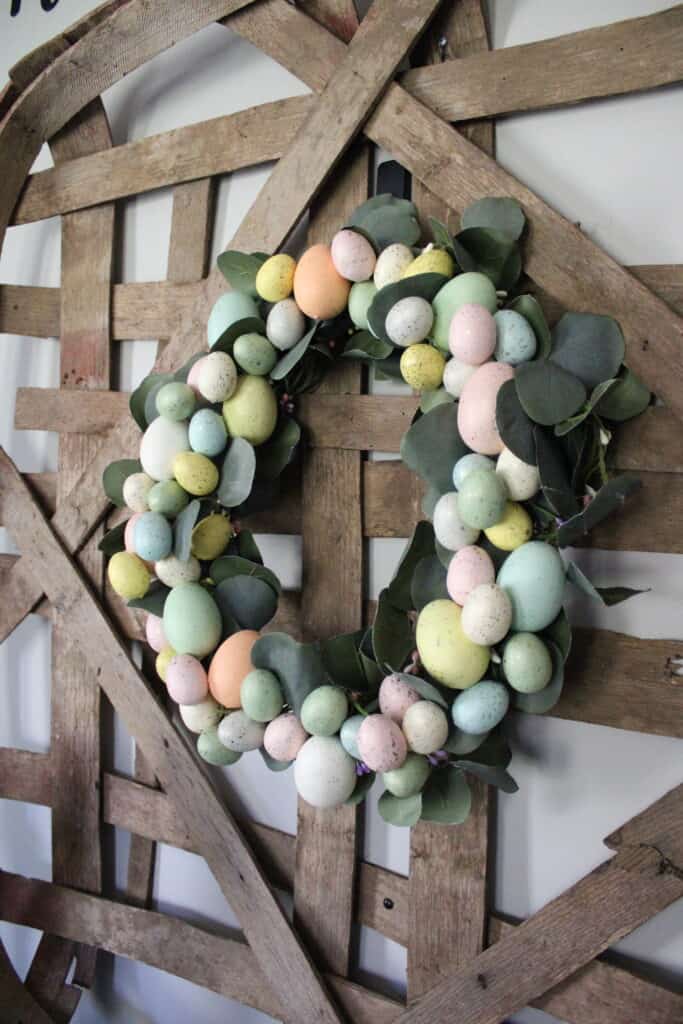 DIY Easter Wreath Hanging on Tobacco Basket