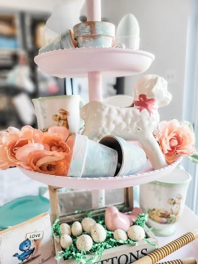 Easter Tiered Tray with Vintage Pieces