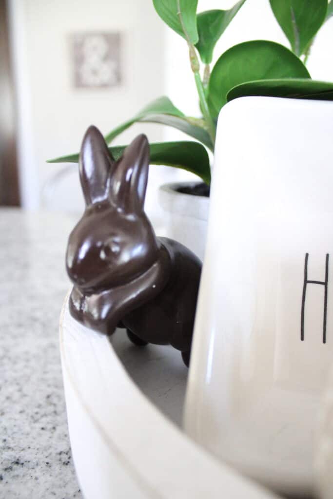 Faux Chocolate Bunny on Tiered Tray