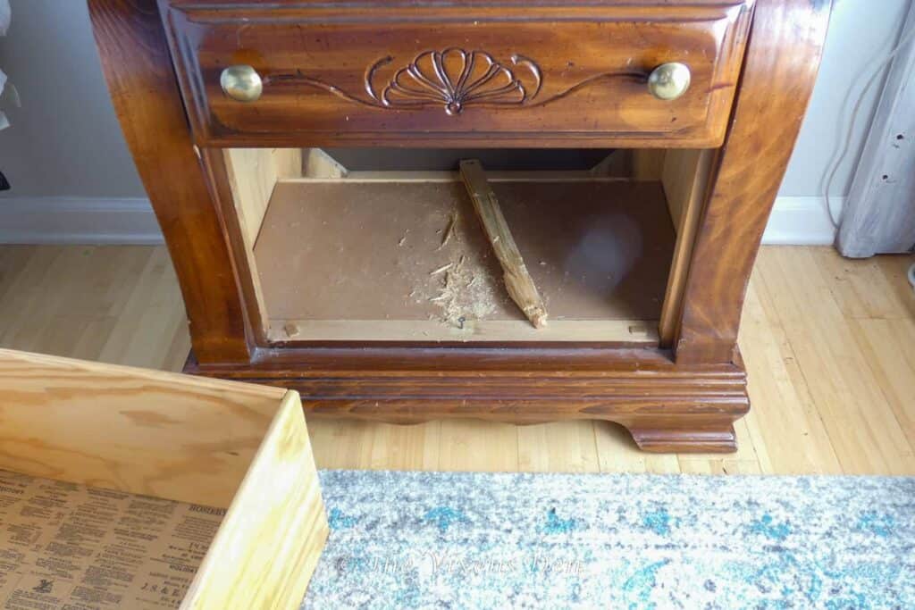 End Table with Broken Drawer Slide - The Vixens Den