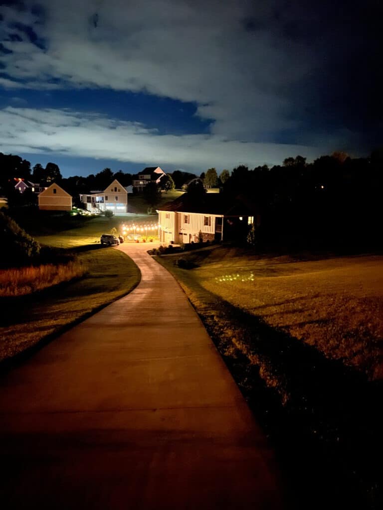 View of String Lights From Our Driveway