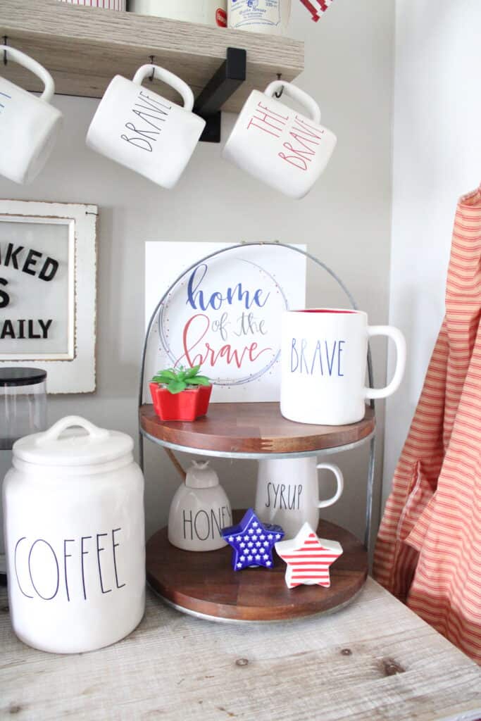 July Fourth Themed Tiered Tray on Coffee Bar