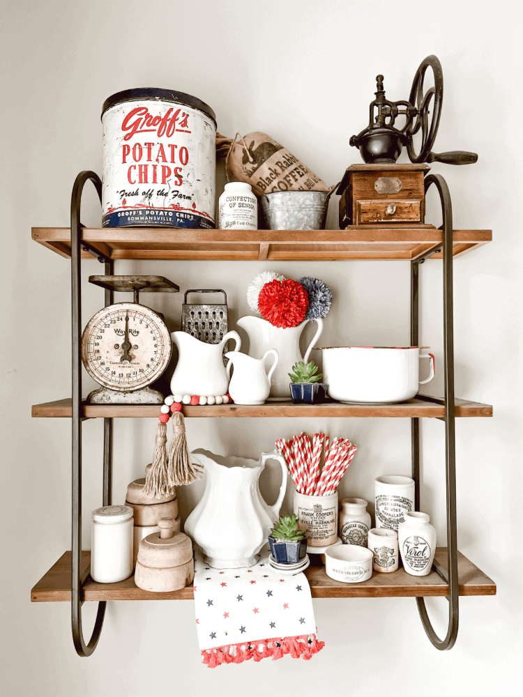 Vintage Patriotic Open Shelves