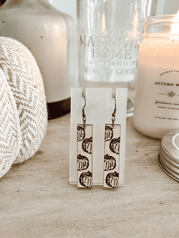 Wooden Pumpkin Dangle Earrings