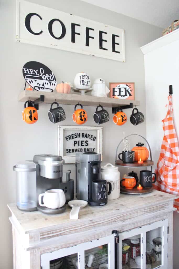 Side View of Halloween Coffee Bar With Hey Boo Sign