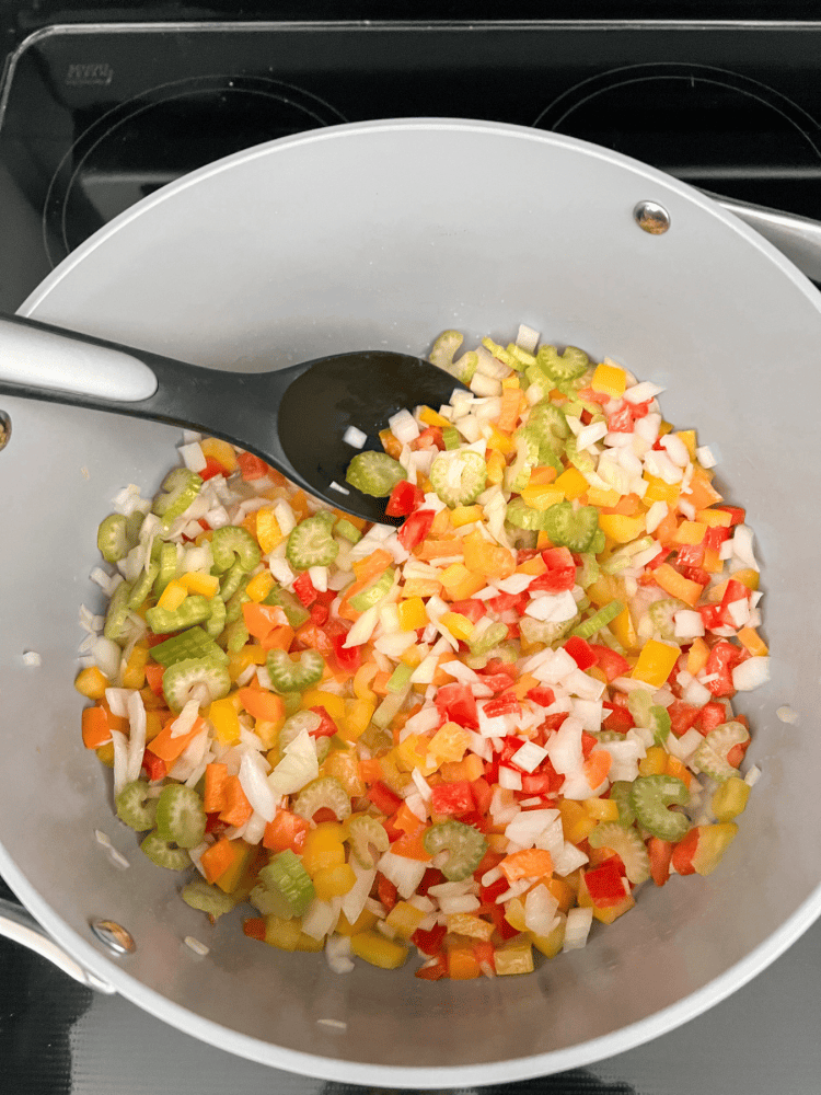 Mixing Vegetables for Creamy Corn Chowder