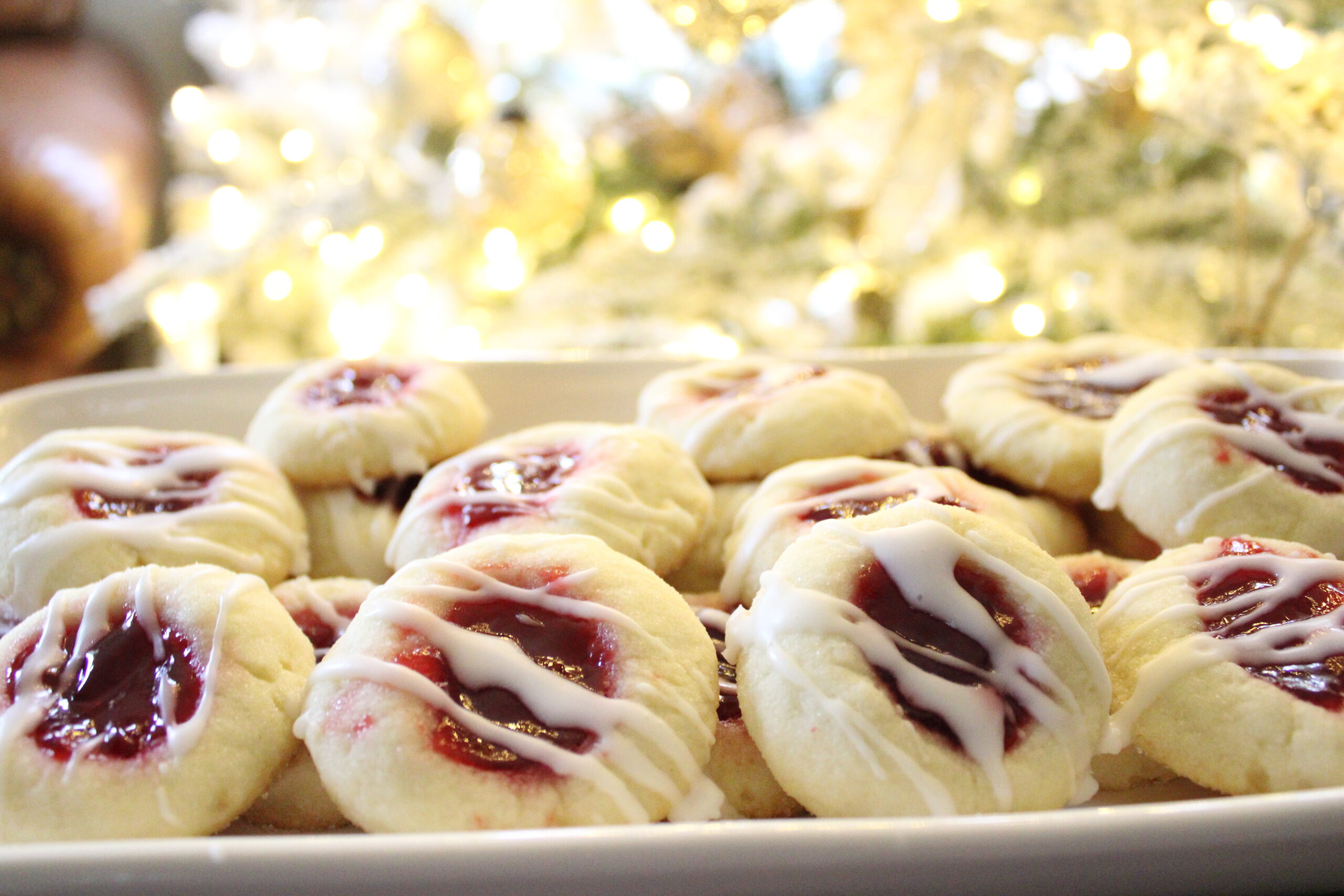 Wide View of Raspberry Thumbprint Cookies