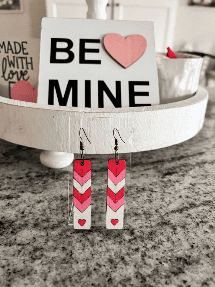 Finished DIY Wooden Valentines Earrings