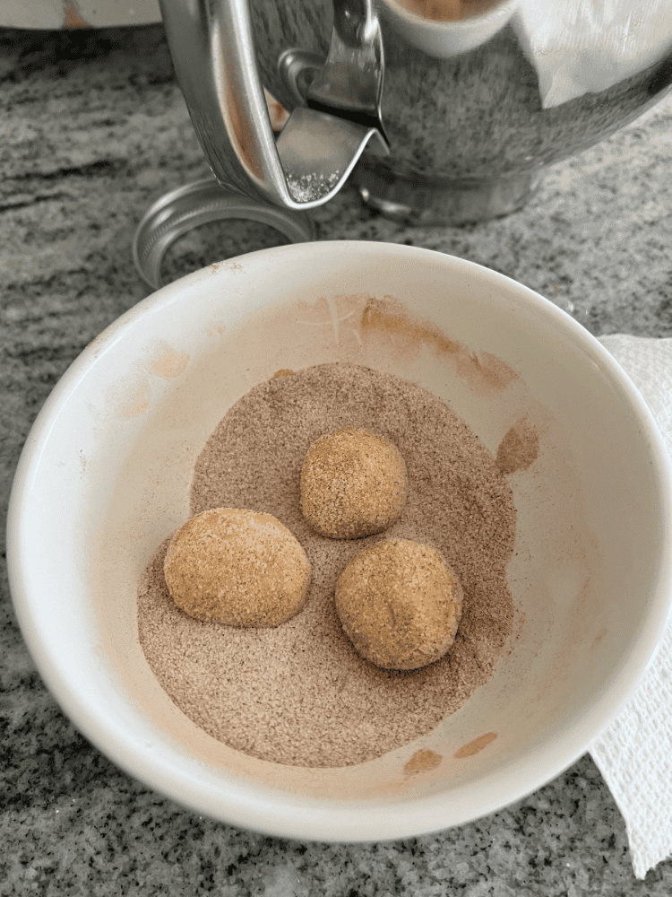 Rolling Cookie Dough in Cinnamon Sugar