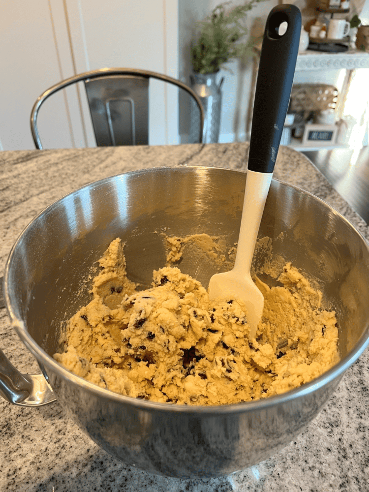 Mixing White Chocolate Cranberry Cookies