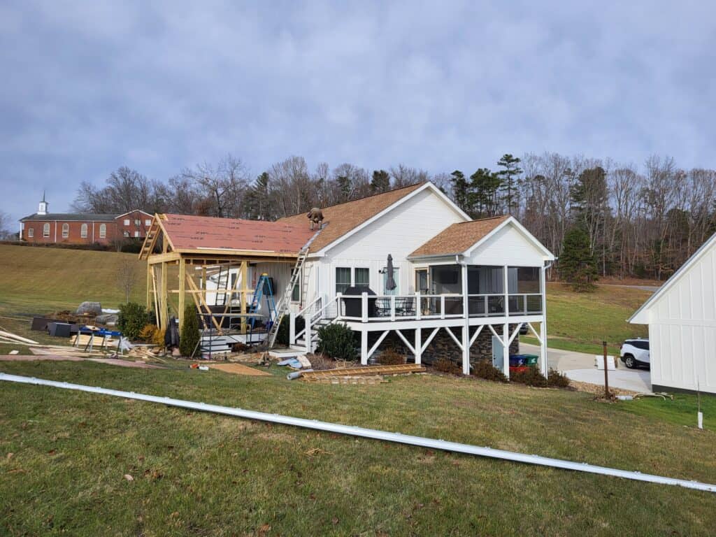 Backyard Hot Tub Porch Being Built